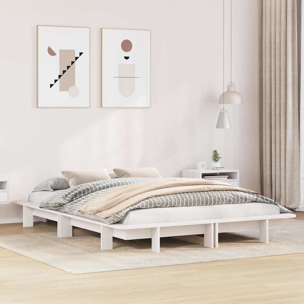 Bed Frame without Mattress White 150x200 cm King Size Solid Wood Pine